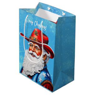Sac Cadeau Moyen Père Noël joyeux avec un chapeau de Western pour N
