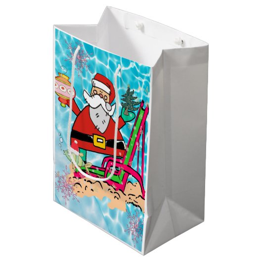 Sac Cadeau Moyen Père Noël Joyeux Cadeaux de Noël (Devant Angle)