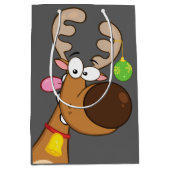 Sac Cadeau Moyen Père Noël noire avec rennes (Devant)