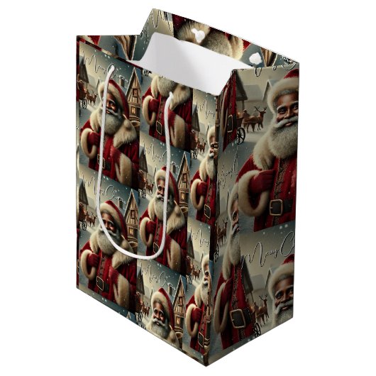 Sac Cadeau Moyen Père Noël nostalgique (Devant Angle)