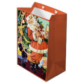 Sac Cadeau Moyen Père Noël rétro, biscuits et lait, et caniche dans (Dos Angle)