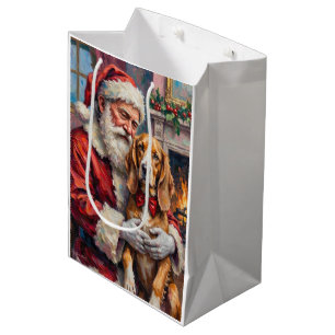 Sac Cadeau Moyen Père Noël tenant l'art de Noël de Silken Windhound