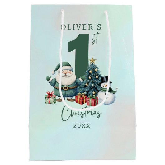 Sac Cadeau Moyen Père Noël Vert 1er Noël (Dos)