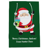 Sac Cadeau Moyen Père Noël Vert Customisé Enfants Noël (Devant)
