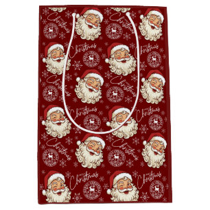 Sac Cadeau Moyen Père Noël Vintage Rouge Timbre-Poste du Pôle Nord
