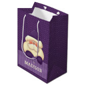 Sac Cadeau Moyen Père Noël violet Pois et rayures Noël (Devant Angle)