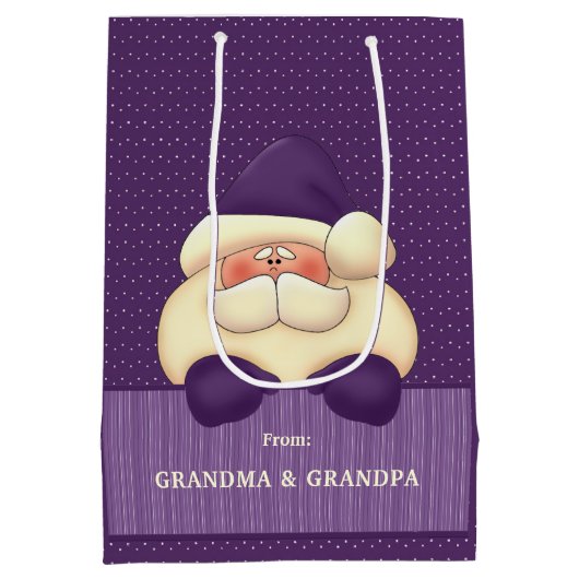 Sac Cadeau Moyen Père Noël violet Pois et rayures Noël (Dos)