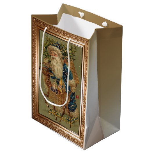 Sac Cadeau Moyen Père vintage Noël avec rennes (Devant Angle)