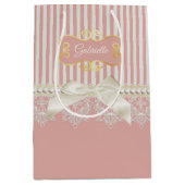 Sac Cadeau Moyen Perles et dentelles Pink Stripes Crème Bow and Nam (Devant)