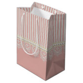 Sac Cadeau Moyen Perles et dentelles Pink Stripes Crème Bow and Nam (Dos Angle)