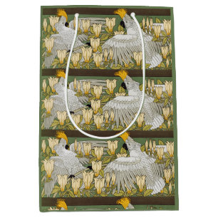 Sac Cadeau Moyen Perroquet Cacatoès Vert Sauge Vintage Art Magnolia