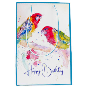 Sac Cadeau Moyen Perroquet Rosella Rouge Peinture à l'aquarelle Ord