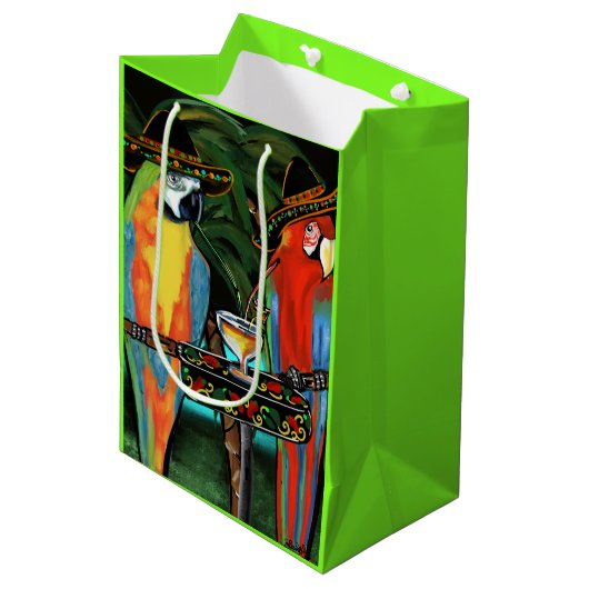 SAC CADEAU MOYEN PERROQUETS CINCO DE MAYO (Devant Angle)