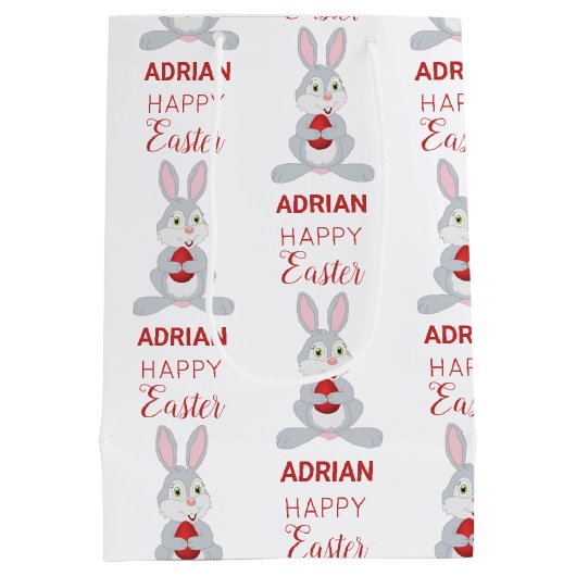 Sac Cadeau Moyen Personalized Cute Easter Rabbit Red Easter Egg  (Dos)