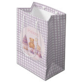 Sac Cadeau Moyen Personalized Lavender Gingham 1st Birthday (Devant Angle)