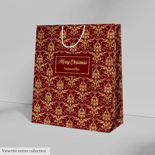 Sac Cadeau Moyen Personalized Red and Gold Christmas Gift Bag