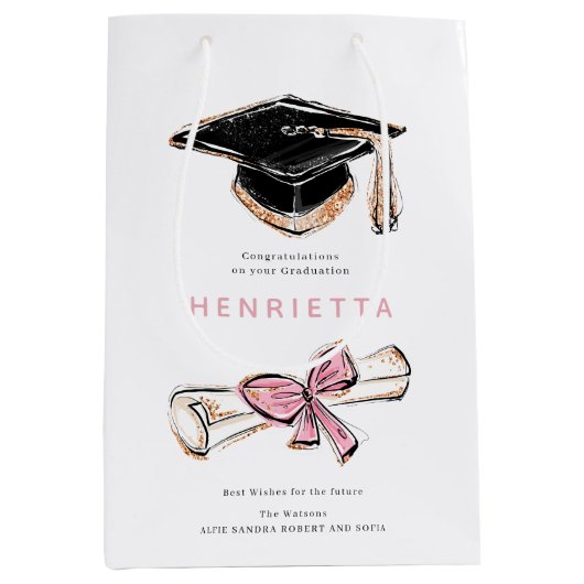 Sac Cadeau Moyen personalized Sparkling Graduation Cap Diploma Pink (Devant)