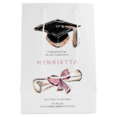 Sac Cadeau Moyen personalized Sparkling Graduation Cap Diploma Pink (Dos)