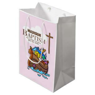 Sac Cadeau Moyen Personnalisable, baptême de bébé fille Arche de No