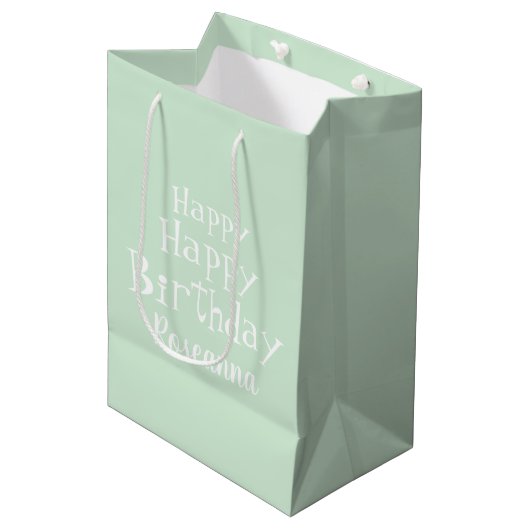 Sac Cadeau Moyen Personnalisé Joyeux Anniversaire Pastel Mint Green (Devant Angle)