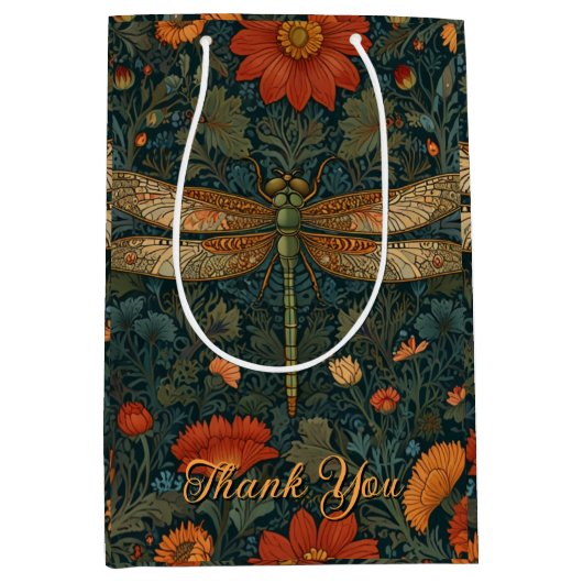 Sac Cadeau Moyen Personnaliser dragonfly orange floral boho chic (Devant)
