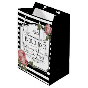 Sac Cadeau Moyen Personnaliser florale vintage de Fête de la mariée