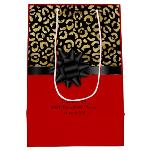 Sac Cadeau Moyen Personnalisez l'Empreinte de léopard Red Black Gol