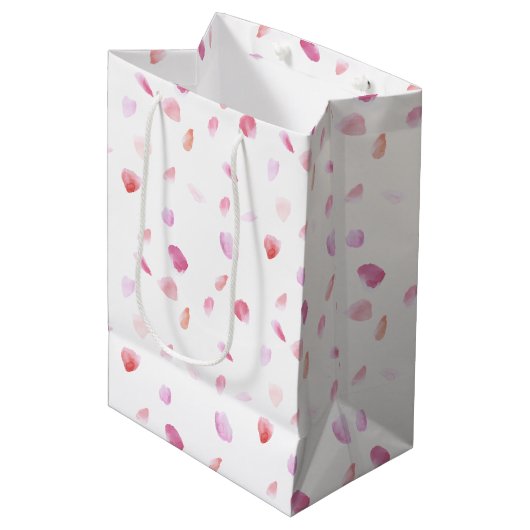 Sac Cadeau Moyen Pétales Roses rose Aquarelle (Devant Angle)