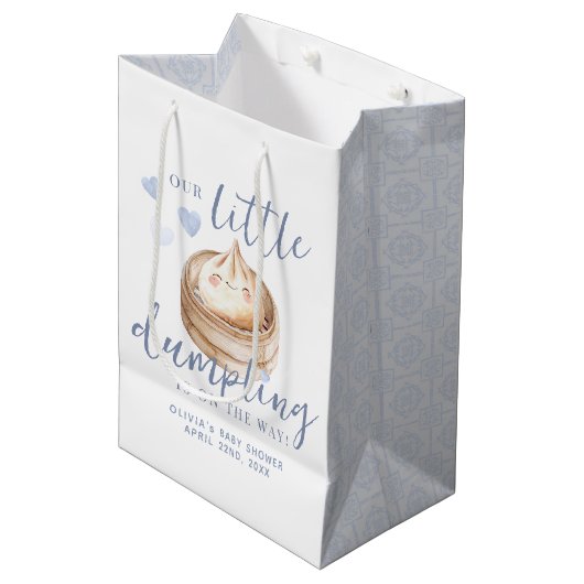 Sac Cadeau Moyen Petit Baby shower de garçon bleu Dumpling (Devant Angle)