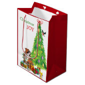 Sac Cadeau Moyen Petit Bulldog et sapin de Noël (Devant Angle)