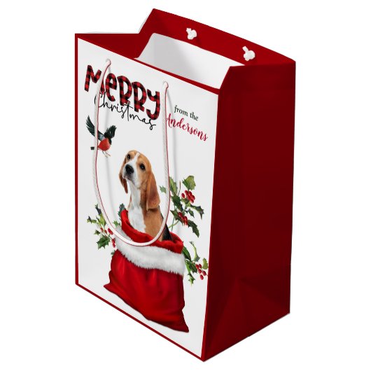 Sac Cadeau Moyen Petit chien Beagle Noël Oiseau (Dos Angle)