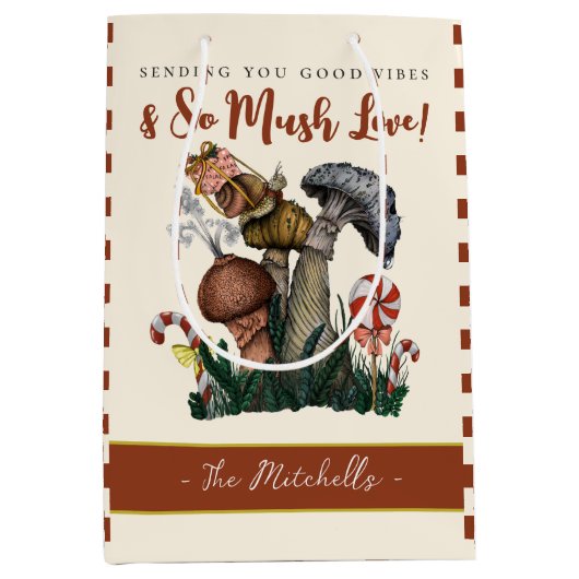 Sac Cadeau Moyen Petit Escargot Festif Joyeux Champignons magiques  (Devant)