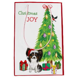 Sac Cadeau Moyen Petit Papillon Chien Santa Hat et sapin de Noël