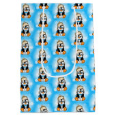 Sac Cadeau Moyen Petit pingouin mignon en Casquette d'hiver avec bo (Dos)