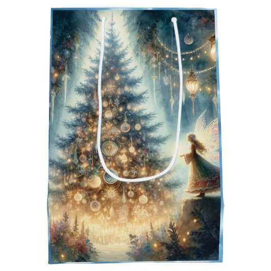 Sac Cadeau Moyen Petite fée de Noël dans une forêt enchantée (Dos)