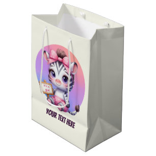 Sac Cadeau Moyen Petite fille de bébé animal personnalisable zèbre
