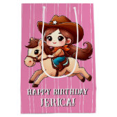 Sac Cadeau Moyen Petite fille et cheval Occidental Anniversaire (Dos)