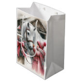 Sac Cadeau Moyen Petite fille et son cheval Noël rustique (Devant Angle)