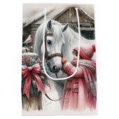 Sac Cadeau Moyen Petite fille et son cheval Noël rustique (Dos)