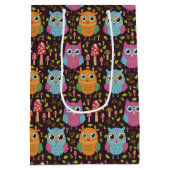 Sac Cadeau Moyen Petits Enfants Purple Bleu Orange Chouettes (Dos)