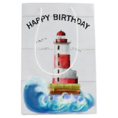 Sac Cadeau Moyen Phare D'Anniversaire Sur Bois Blanchi (Devant)