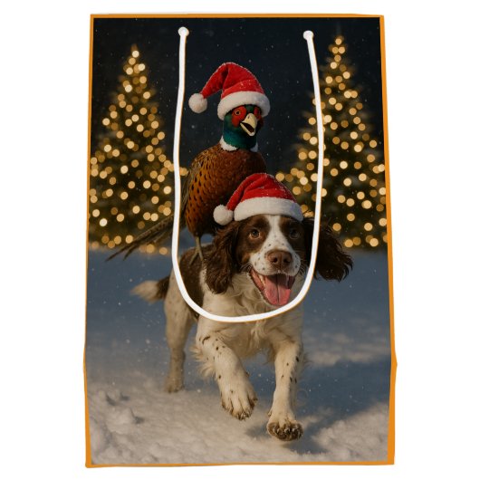 Sac Cadeau Moyen Pheasant riding Springer Spaniel Christmas card (Dos)