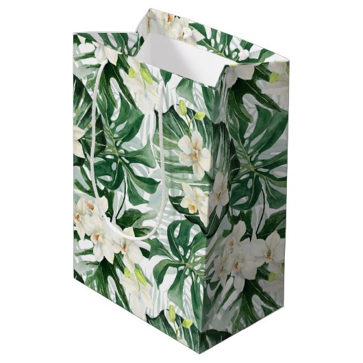 Sac Cadeau Moyen Philodendron Tropical Feuille Mariage Bienvenue (Dos Angle)