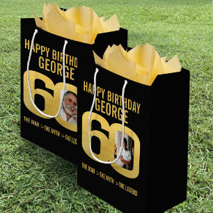 Sac Cadeau Moyen Photo d'anniversaire 60 ans maintenant et autrefoi