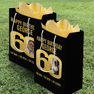 Sac Cadeau Moyen Photo d'anniversaire 60 ans maintenant et autrefoi