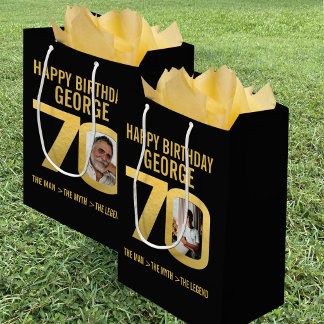 Sac Cadeau Moyen Photo d'anniversaire 70 ans maintenant et autrefoi