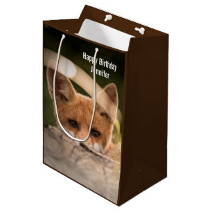 Sac Cadeau Moyen Photo d'anniversaire d'un petit renard orange mign