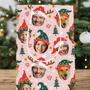 Sac Cadeau Moyen Photo de Noël Collage Festive Funny Visage rose