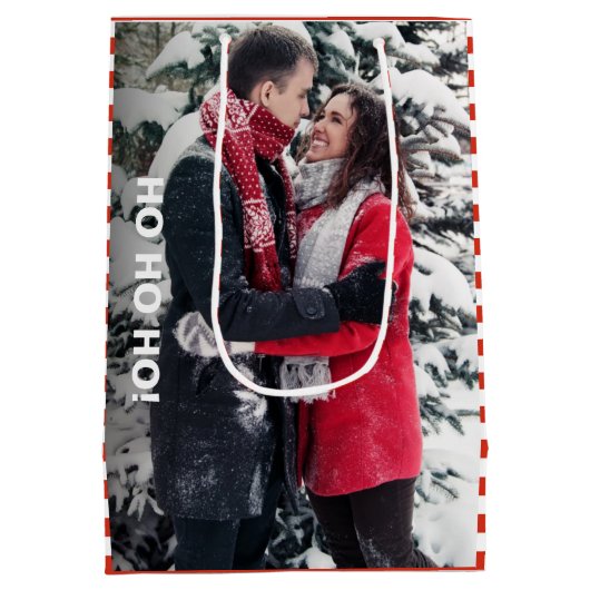 Sac Cadeau Moyen Photo en rayures rouges et blanches Noël (Dos)