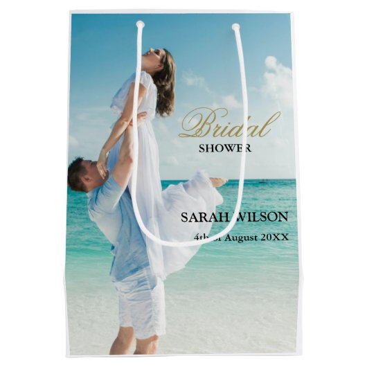 Sac Cadeau Moyen Photo personnalisée Mariage de plage moderne (Dos)